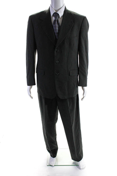 Ungaro Uomo Mens Pinstriped Pleated Front Suit Gray Wool Size 40 C/34