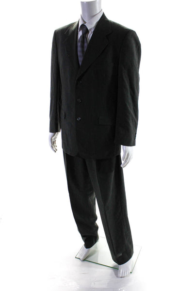Ungaro Uomo Mens Pinstriped Pleated Front Suit Gray Wool Size 40 C/34