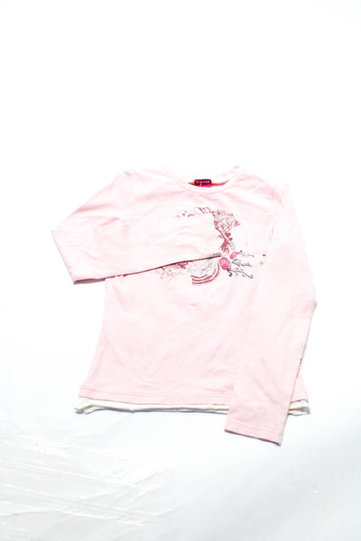 Escada Childrens Girls Graphic Sequin Long Sleeve Top Tee Shirt Pink Size 10