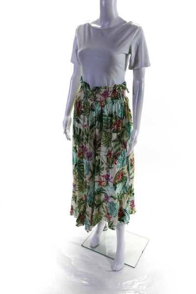 PilyQ Women's Smocked Waist Slit Front Tiered Hem Floral Maxi Skirt Size XS