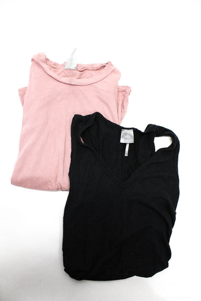 Bobi Women's Cotton Solid Tees Pink Black Size XS Lot 2
