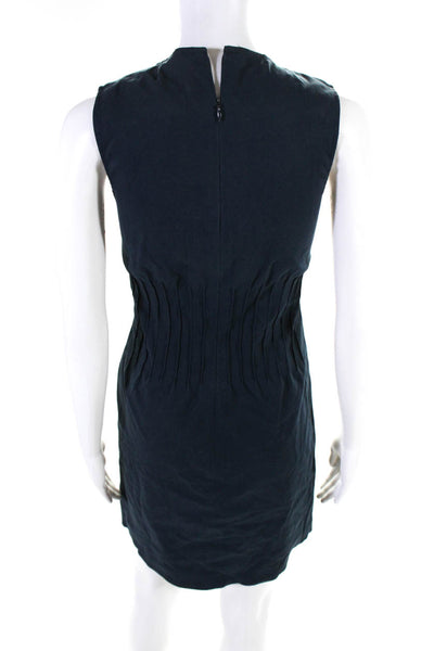 Theory Womens Cotton Back Zipped Striped Darted A-Line Midi Dress Navy Size 2