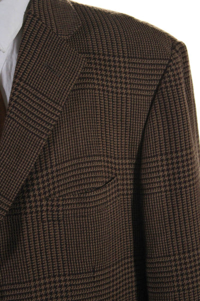 Polo Ralph Lauren Mens Plaid Three Button Blazer Brown Wool Size 46 Regular