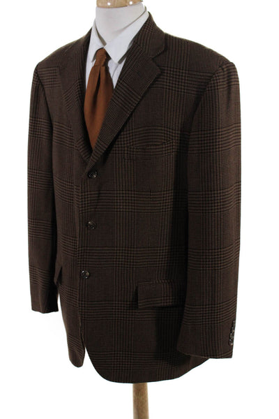 Polo Ralph Lauren Mens Plaid Three Button Blazer Brown Wool Size 46 Regular