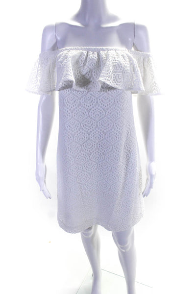 Lilly Pulitzer Womens Textured Mesh Off-the-Shoulder Ruffled Dress White Size S