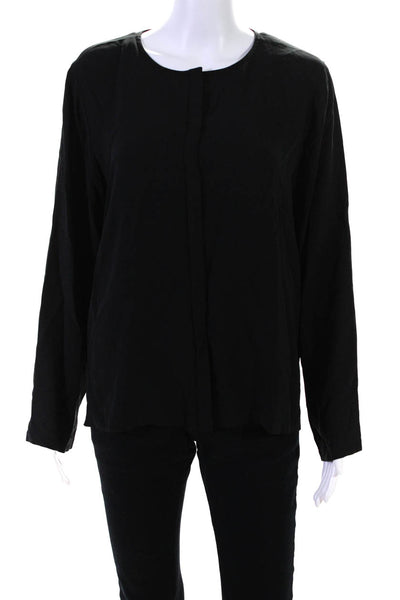 Eileen Fisher Petites Womens Silk Covered Placket Buttoned Blouse Black Size PL