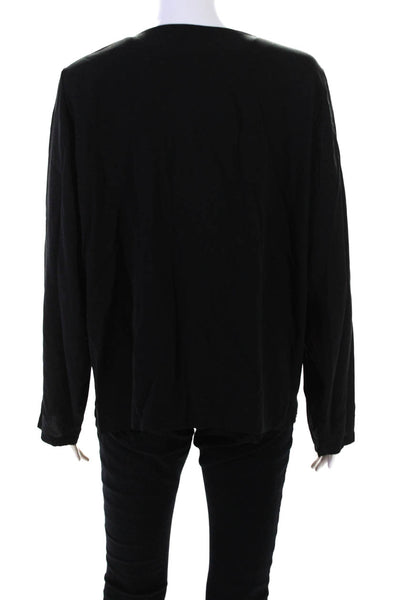 Eileen Fisher Petites Womens Silk Covered Placket Buttoned Blouse Black Size PL