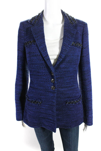 Chanel Womens 09P Woven Tweed Layered Blazer Jacket Blue Cotton Size FR 38