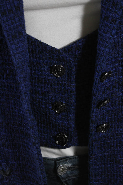 Chanel Womens 09P Woven Tweed Layered Blazer Jacket Blue Cotton Size FR 38