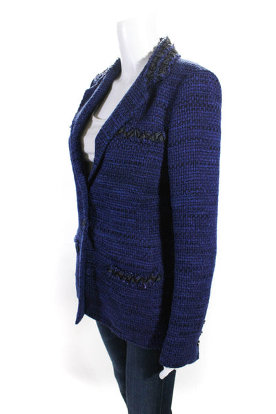 Chanel Womens 09P Woven Tweed Layered Blazer Jacket Blue Cotton Size FR 38