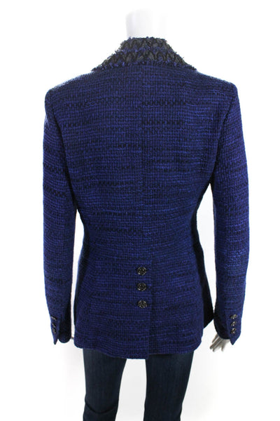 Chanel Womens 09P Woven Tweed Layered Blazer Jacket Blue Cotton Size FR 38