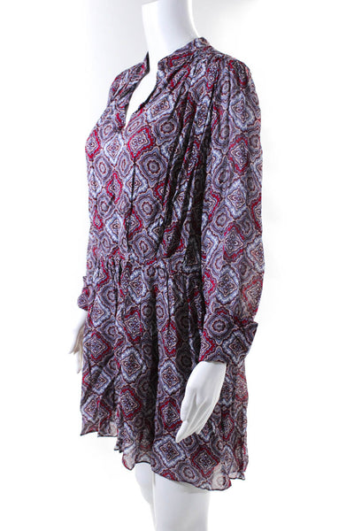Rag & Bone New York Womens Abstract Tie Waist Long Sleeve Dress Purple Size XS