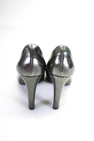 Theory Womens Metallic Gray Leather Classic Pump High Heel Shoes Size 9