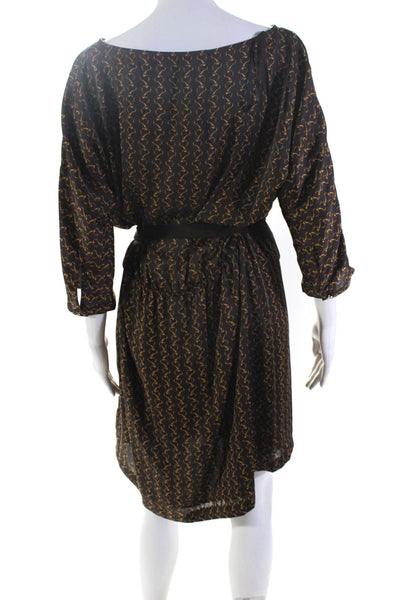 Michael Michael Kors Womens Graphic Chained Belted Round Neck Dress Brown Size L