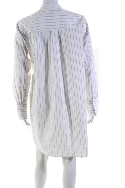 J Crew Womens White Cotton Striped Crew Neck Long Sleeve Shirt Dress Size XXS