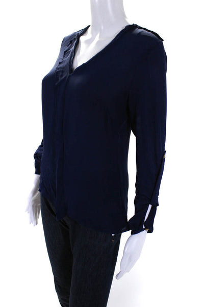 Parker Womens V Neck Long Sleeve Silk Blouse Top Blue Size XS
