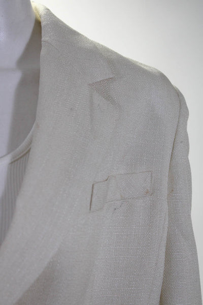 Via Condotti Womens Vintage Linen Notched Collar Button Up Blazer White Size 4