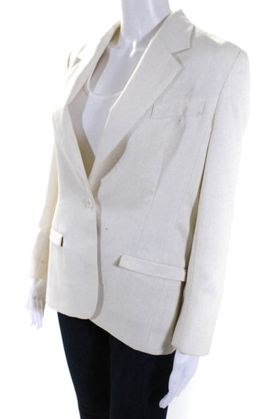 Via Condotti Womens Vintage Linen Notched Collar Button Up Blazer White Size 4