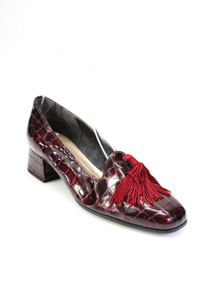 Magdalena Women's Round Toe Tassel Textured Block Heels Shoe Red Size 6