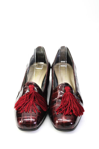 Magdalena Women's Round Toe Tassel Textured Block Heels Shoe Red Size 6