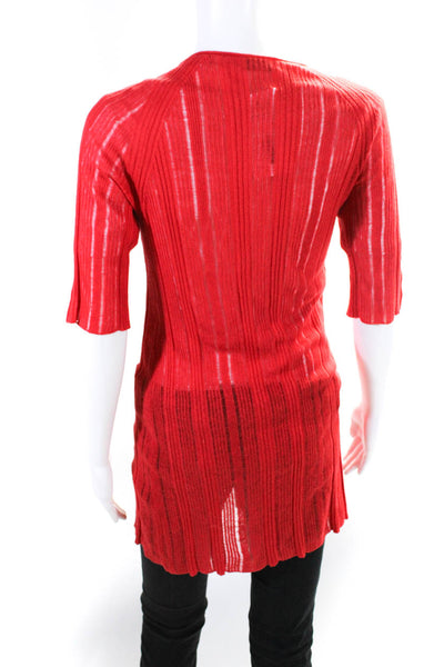 Neiman Marcus Womens Silk Open Knit Short Sleeve Cardigan Sweater Red Size XS