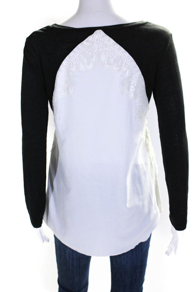 Sandro Paris Womens Scoop Neck Lace Trim Colorblock Blouse Top Black Size 1