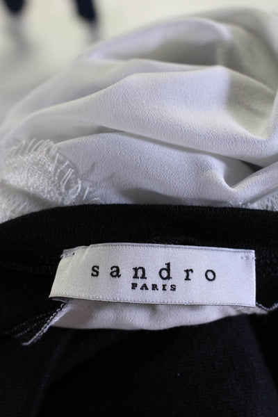 Sandro Paris Womens Scoop Neck Lace Trim Colorblock Blouse Top Black Size 1