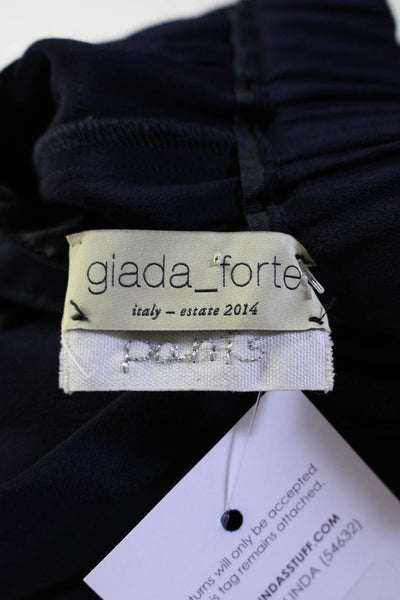 Giada Forte Womens Elastic Waist Tapered Dress Pants Trousers Navy Blue Size L