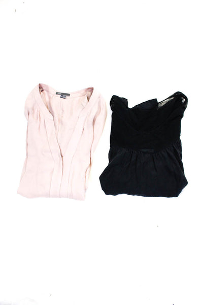 Raquel Allegra Vince Womens Solid Cotton Silk Blouse Black Pink Size 0/M Lot 2