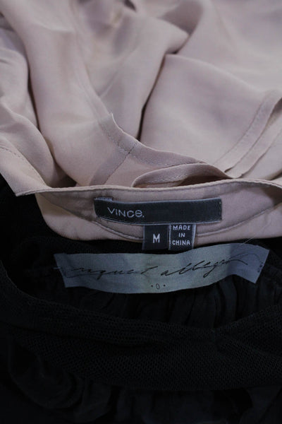 Raquel Allegra Vince Womens Solid Cotton Silk Blouse Black Pink Size 0/M Lot 2