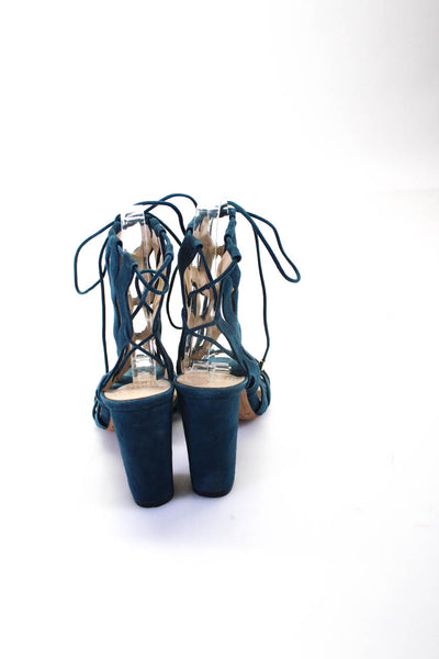 Alexandre Birman Womens Strappy Scalloped Suede High Heel Sandals Blue Size 37