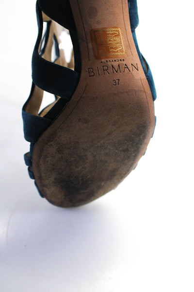 Alexandre Birman Womens Strappy Scalloped Suede High Heel Sandals Blue Size 37