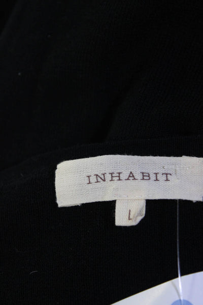 Inhabit Womens Solid Black Cotton Knit Reverse Hem V-Neck Long Sleeve Top Size L