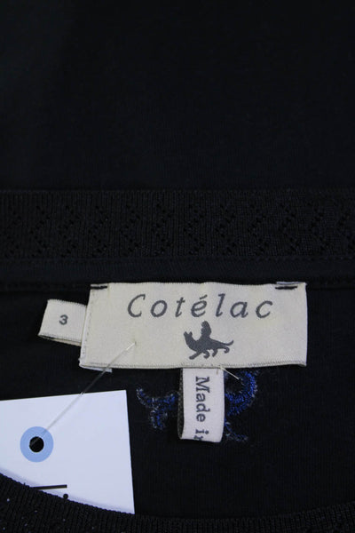 Cotelac Womens Black Cotton Oversized Crew Neck Short Sleeve Tee Top Size 3