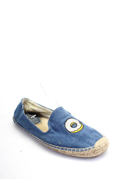 Soludos Womens Graphic Embroidered Espadrille Denim Slip-On Shoes Blue Size 10