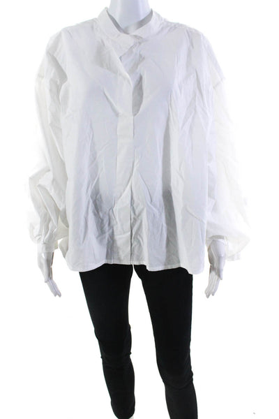 Cotelac Women's Oversized Long Sleeve Collared Button Down Blouse White Size 2