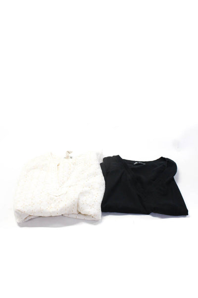 Zara Women's Short Sleeve V-Neck T-Shirt Black Size L Lot 2