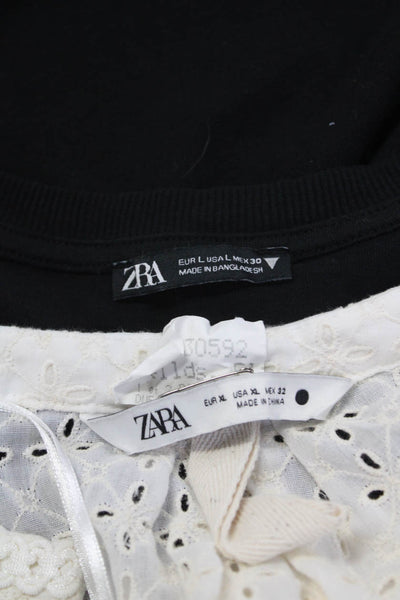 Zara Women's Short Sleeve V-Neck T-Shirt Black Size L Lot 2