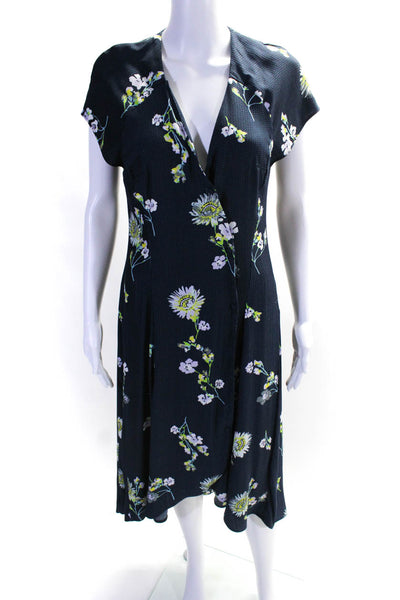 Free People Womens Floral Print Short Sleeve Maxi Dress Blue Size Small
