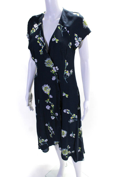 Free People Womens Floral Print Short Sleeve Maxi Dress Blue Size Small