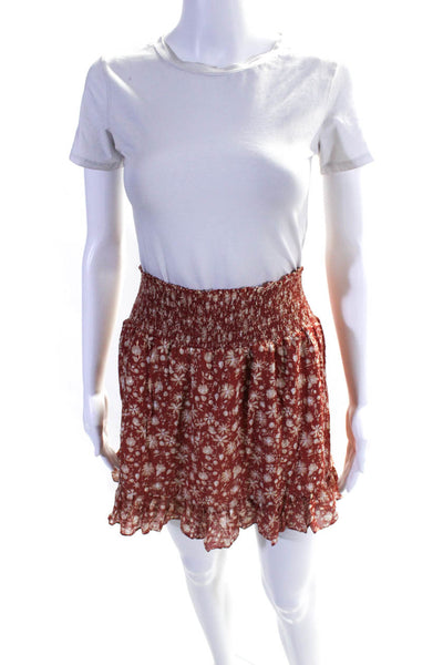 Intermix Womens Silk Floral Print Smocked Mini Skirt Red Beige Size Medium
