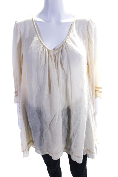Calypso Saint Barth Womens Long Sleeve Blouse Beige Cotton Size Small
