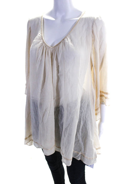 Calypso Saint Barth Womens Long Sleeve Blouse Beige Cotton Size Small