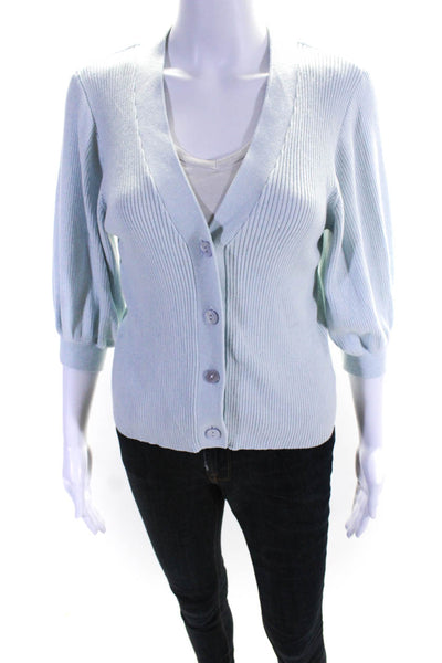 Cotton By Autumn Cashmere Womens Cotton Iridescent Button Cardigan Blue Size S