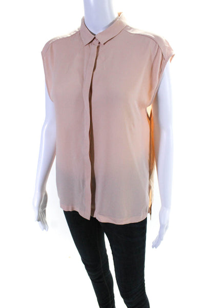 Iris V Arnim Womens Silk Solid Sleeveless Collar Button Down Blouse Pink Size 38