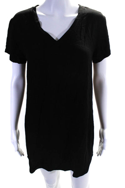 Bella Dahl Womens Solid V Neck Casual Short Sleeve Tee Shirt Dress Black Size XS