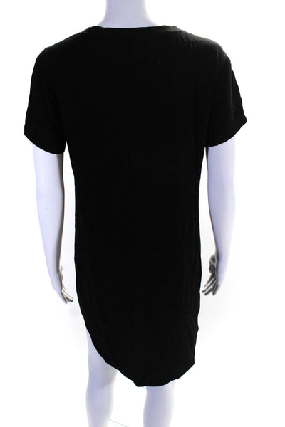 Bella Dahl Womens Solid V Neck Casual Short Sleeve Tee Shirt Dress Black Size XS