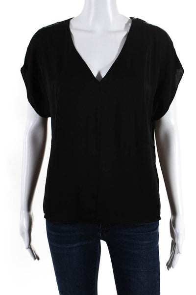 Milly Women's Short Sleeve V-Neck Blouse Black Size M