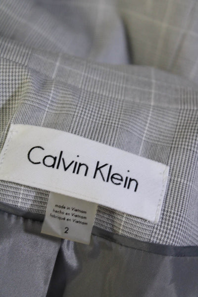 Calvin Klein Womens Plaid Single Button Blazer Jacket Gray Size 2