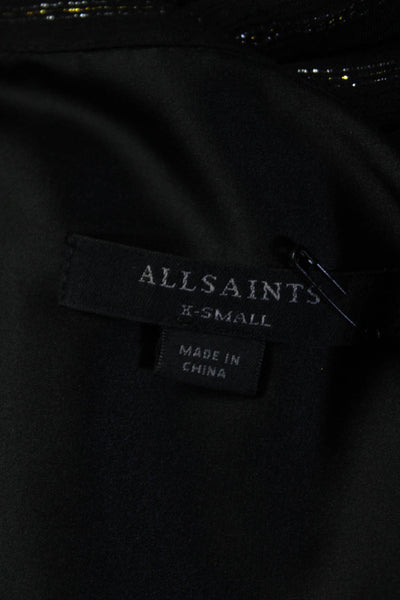 Allsaints Womens Keri Striped Button Down Blouse Black Gold Size Extra Small